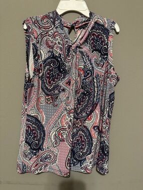 Tommy Hilfiger Navy & Pink Paisley Tie-Neck Sleeveless Camisole
